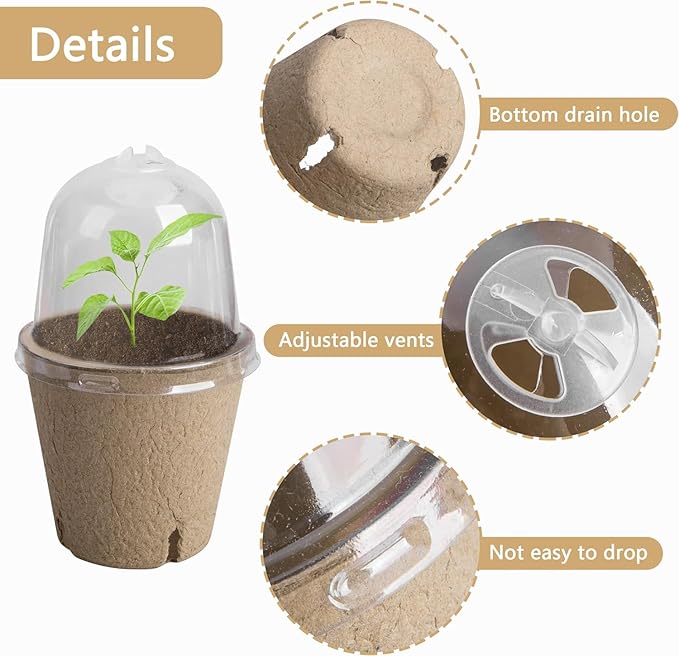 EBaokuup 40pcs Biodegradable Seeding Starter Pots for Planting - 3.1" Plant Nursery Pots with Humidity Dome - Peat Pots for Seedlings Garden Vegetable Flower Germination