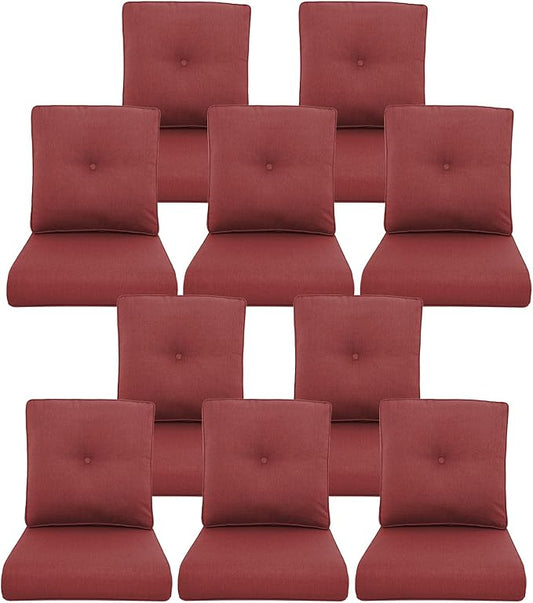 10-Piece Outdoor Patio Cushion Set - Fade & Water Resistant with Removable Olefin Cover, 22x24x4 Inch Memory Foam Cushions for Wicker Sectional Sofa – Red/Buckle