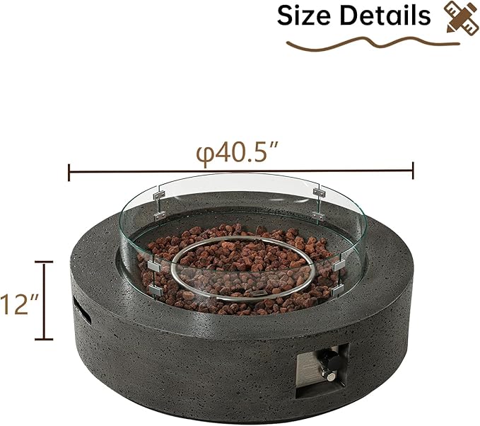 SUNBURY Outdoor Propane Gas Fire Pit Table, 42 Inch Round Outdoor Firepit Table, 50000 BTU Fire Table for Patio Set, Gray