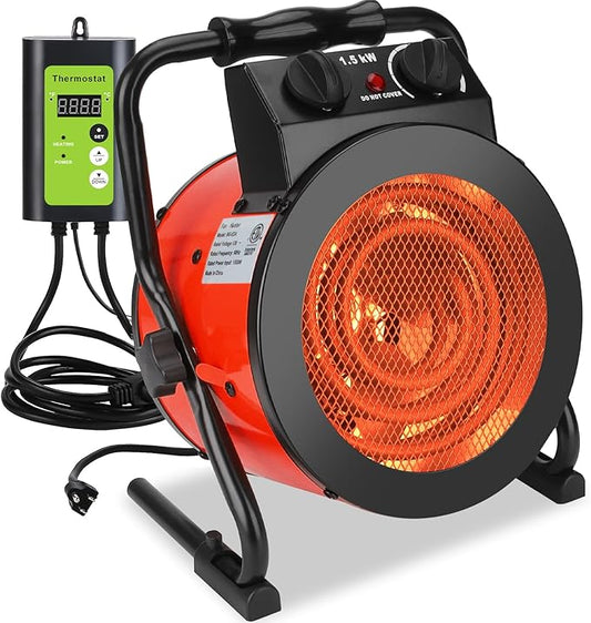 Greenhouse Heater with Digital Thermostat - 1500W Portable Outdoor Heaters for Patio, Fast Heating, Overheat Protection, Electric Space Heater for Greenhouse, Grow Tents, Patio, Red