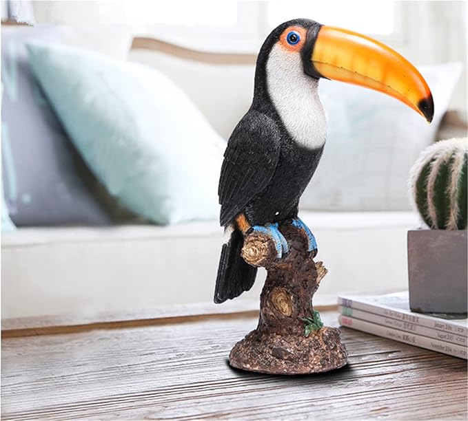 Toucan on Stump Statue Toucan Tree Hugger Garden Statues, Resin Toucan Lifelike Bird Sculptures for Patio Lawn Yard Home Decoration