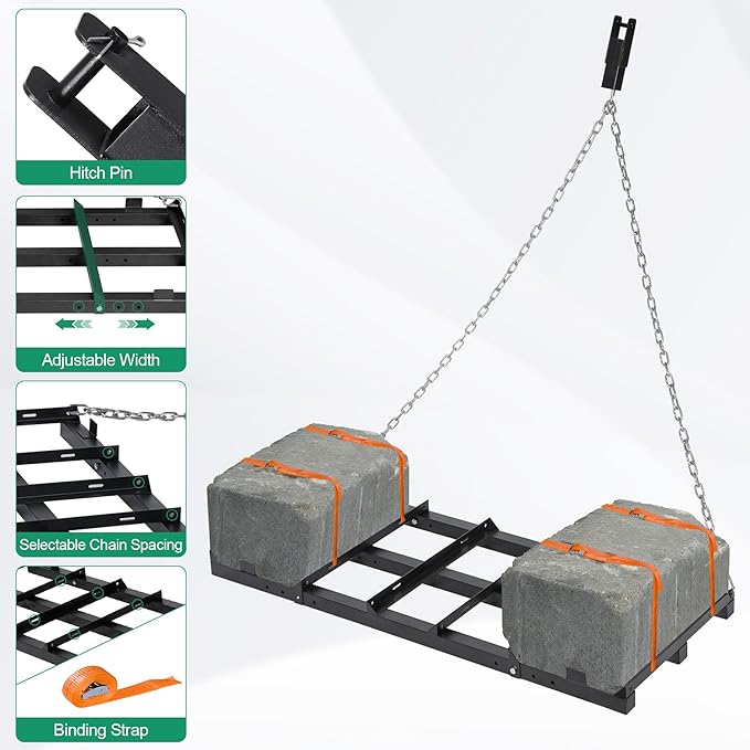 4 FT Drag Harrow Driveway Grader, Heavy Duty Power Rake, Driveway Drag for Gravel w/ 4 FT Chain, Tow Behind Lawn Rake for ATV, UTV, Tractor, Mower, Land Leveler for Gravel, Sand, Soil, Hay