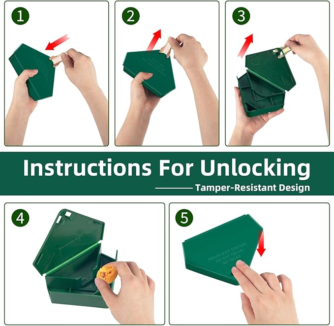 Mouse Bait Station with Keys Indoor Outdoor for Rats Mice Rodents, Reusable Mouse Poisoning Bait Blocks, Friendly for Children & Pets (8, Green 1)