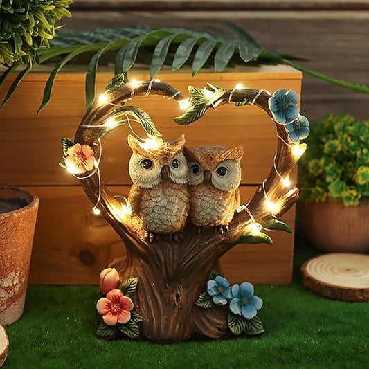 Solar Garden Owl Statue With LED Lights for Patio Lawn Ornaments, Indoor Outdoor Decor Waterproof Gift for Owl Lovers 7''