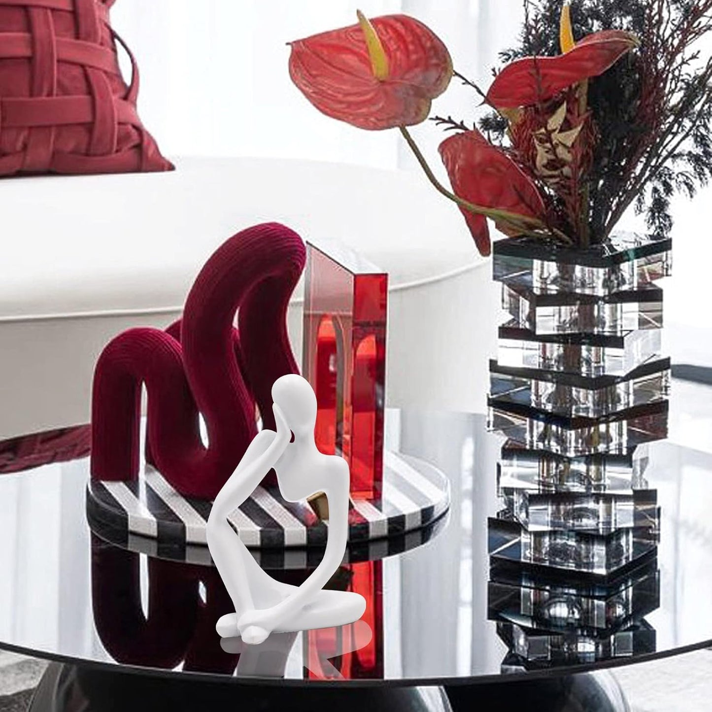 Thinker Statues and Sculptures, Resin Thinker Statue Ornaments, Abstract Style Sculptures, Housewarming Gifts, Housewarming Decorations, Living Room Dining Desk Decorations (White Right, Small)