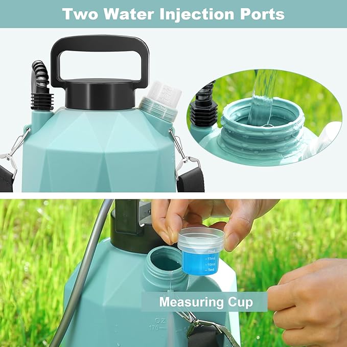 Battery Powered Sprayer 1.35Gallon/5L, 2025 Upgraded Electric Sprayer in Lawn and Garden with 3 Adjustable Force, Battery Indicator, Rechargeable Handle, Telescopic Wand,3 Mist Nozzles,Shoulder Strap