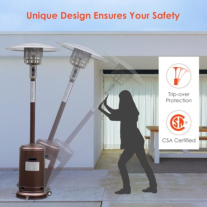 Giantex Patio Heaters for Outdoor Use, 50,000 BTU Propane Outdoor Heaters with Wheels, Outdoor Heat Lamp with Trip-Over Protection & CSA Certified for Commercial and Household (Bronze)