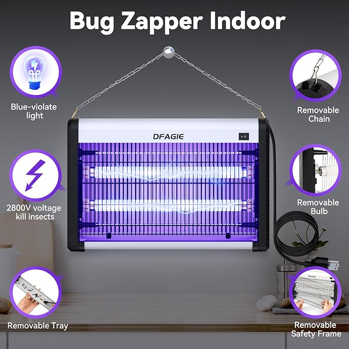 Indoor Bug Zapper Plug in, Mosquito Killer, Fly Traps Fly Zapper, 2800V Electric Bug Zapper, Flying Insect Trap for Bedroom, Kitchen, Living Room, Bathroom