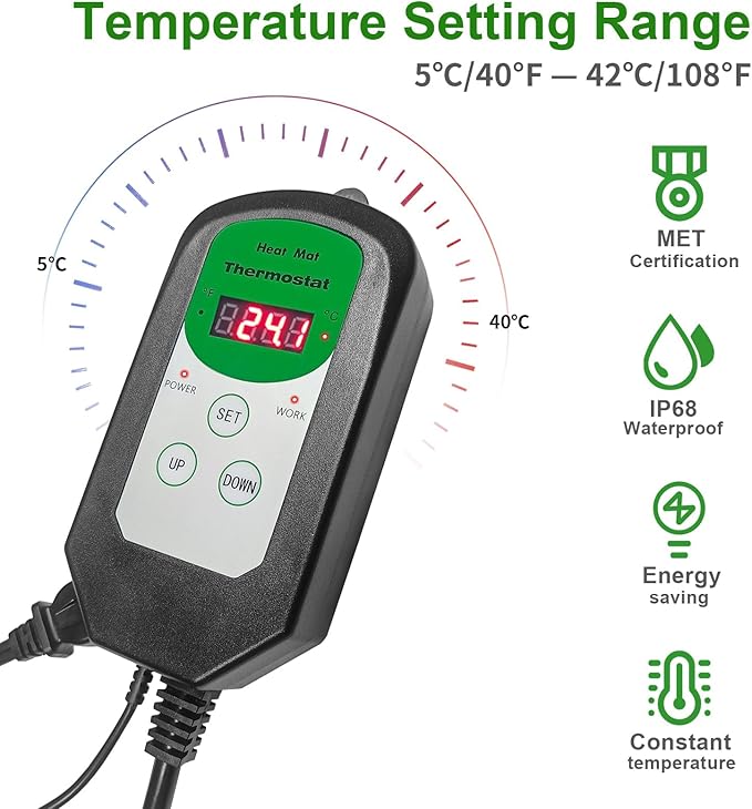 Bestio 10” x 20.75” in Seedling Heating Mat with Digital Thermostat Combo Kit, MET Certified Waterproof and Durable Plantg Heat Mat for Seed Starting,Suitable for Seeding,Indoor Gardening,Greenhouse