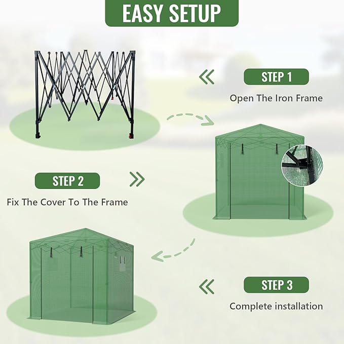 8X12 FT Pop Up Greenhouse,Greenhouse for Outdoors, Portable Walk-in Greenhouses with Roll-Up Zipper Door, PE Cover Greenhouses for Garden and Backyard, Easy Setup
