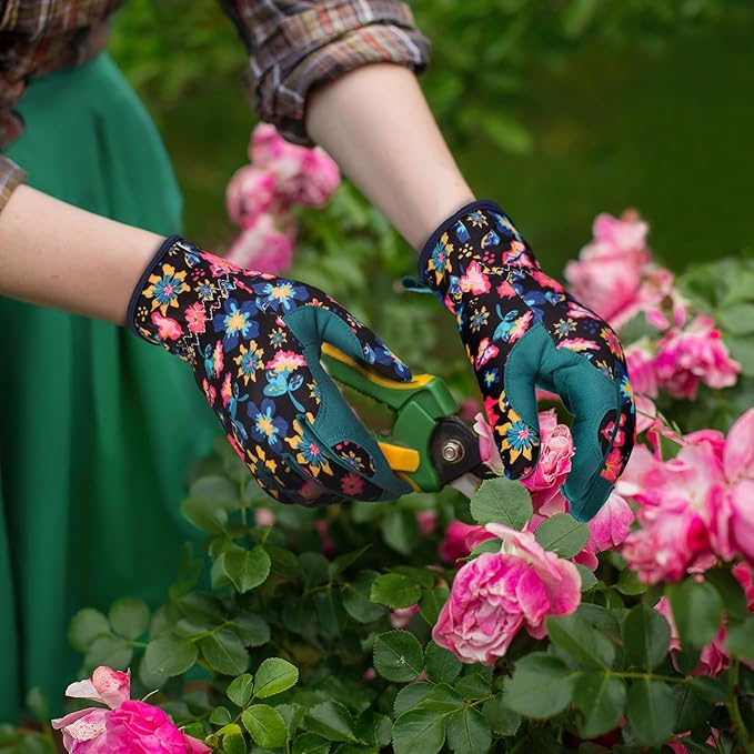 Bamllum Leather Gardening Gloves for Women - Working Gloves for Weeding, Digging, Planting, Raking and Pruning