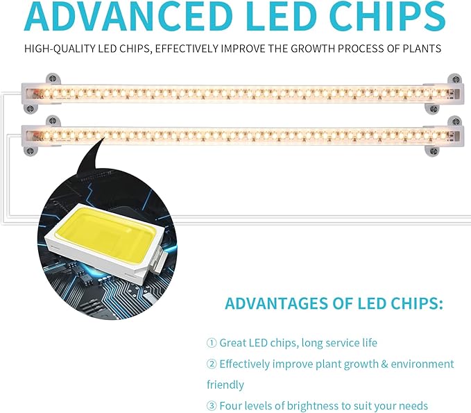 LED Grow Light Strips for Indoor Plants Full Spectrum 3500K, 96 LEDs Plant Light Bar with 3/9/12H Timer, 10 Dimmable Levels for Seedling Succulent, 13 Inches 2 Head