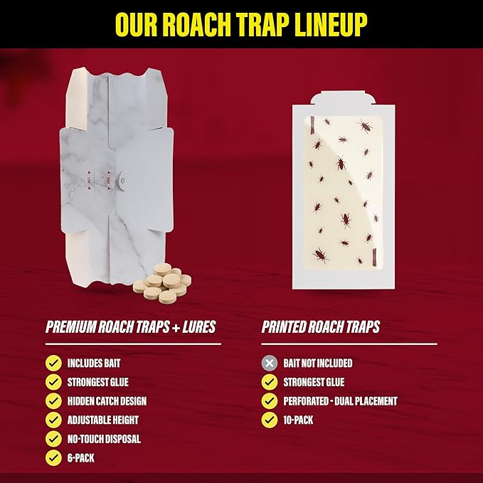 Catchmaster Cockroach Killer Trap with Non-Toxic Roach Bait Used by Pest Professionals (10-Pk) - Sticky Glue Roach Traps for House – Kitchen, Bathroom & Garage, Indoor Pest Control and Bug Catcher