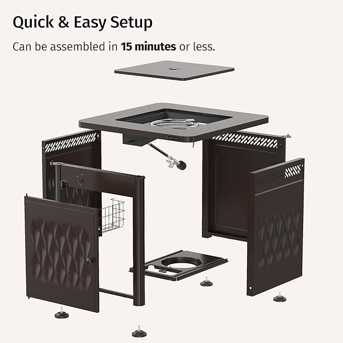 EAST OAK 32'' Propane Fire Pit Table, 50,000 BTU Steel Gas FirePit for Outdoor, Outside Patio Deck and Garden, CSA Certified Fire Table with Magnetic Lid, Cover-Storage Basket and Lava Rock, Black