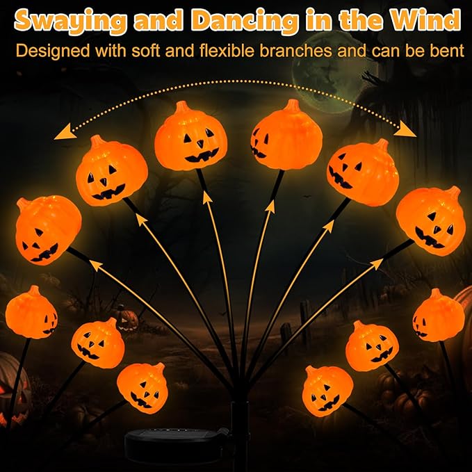 Set of 3 Halloween Pumpkin Lights Outdoor Solar Pathway Lights with 18 Cool White LEDs for Garden Yard Lawn Patio Decorations