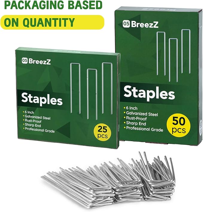 Breezz 25 Pack Garden Staples 6 Inch 12 Gauge Galvanized Pins, Heavy-Duty Ground Stakes for Weed Barrier, Irrigation Tubing, Yard Fabric, Halloween & Christmas Decoration Anchoring