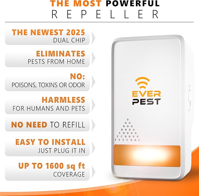 Ultrasonic Pest Control Repeller Plug in 2 Pack Repellent - Get Rid of Mosquito, Mice, Cockroach Spider Bed Bug Squirrel Fly Wasp Ant Mice Indoor, Outdoor, Patio Home Roach Infestation