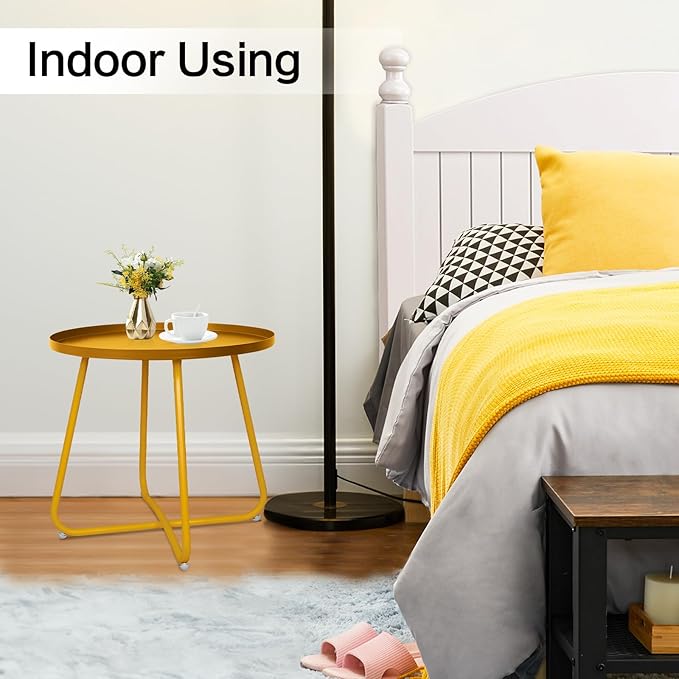 Babion Gold Outdoor Side Tables, Small Outdoor Table, Round Patio Side Table Steel, Small Accent End Table for Patio Yard Garden, Indoor & Outdoor