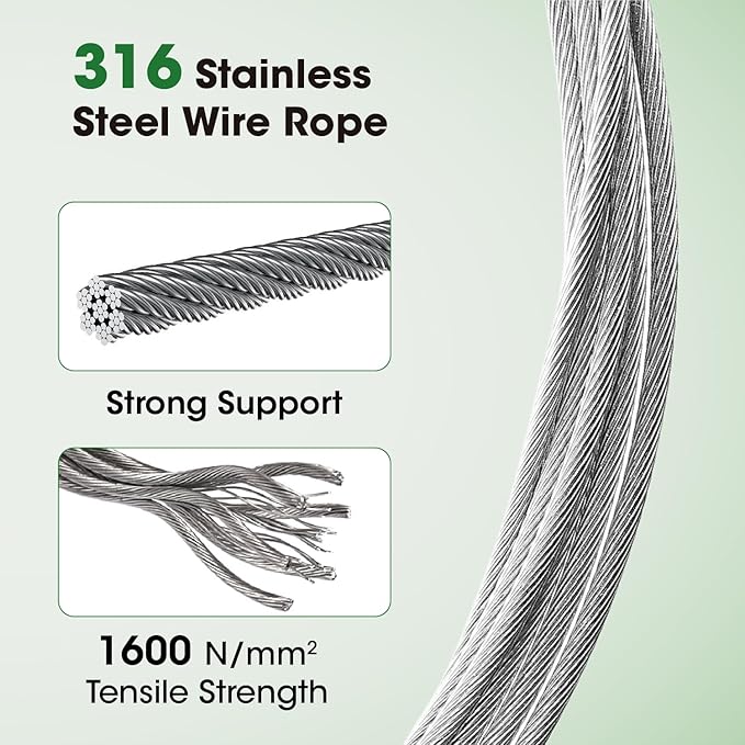 10 Sets Cylindrical Hubs Wall Trellis Kits, Wire Trellis for Climbing Plants Outdoor with 53Ft x 1/8" T316 Stainless Steel Rope, Garden Wire Trellis System for Espalier & Vertical Gardening