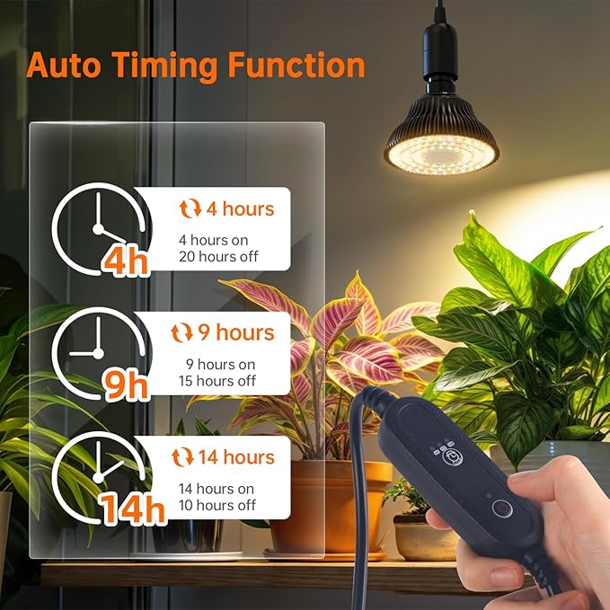 Hanging Grow Light for Indoor Plants Full Spectrum, Black Plant Bulb with Optical Lens for Enhanced PPFD, Pendant Grow Light with Timer, 16.4 FT Power Cord, Perfect for Tall Plants and Flowers