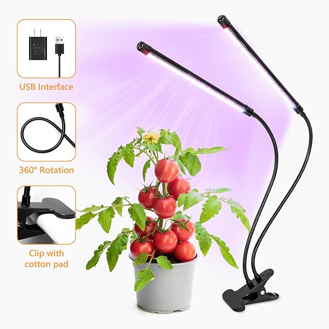 Desk Clip Grow Light for Indoor Plants,Red Blue Spectrum Plant Growing Lamp with 3 Modes,10-Level Dimmable,Auto ON & Off Switch,3/9/12H Timer,Adjustable Gooseneck,Desktop Table Lights for Growth