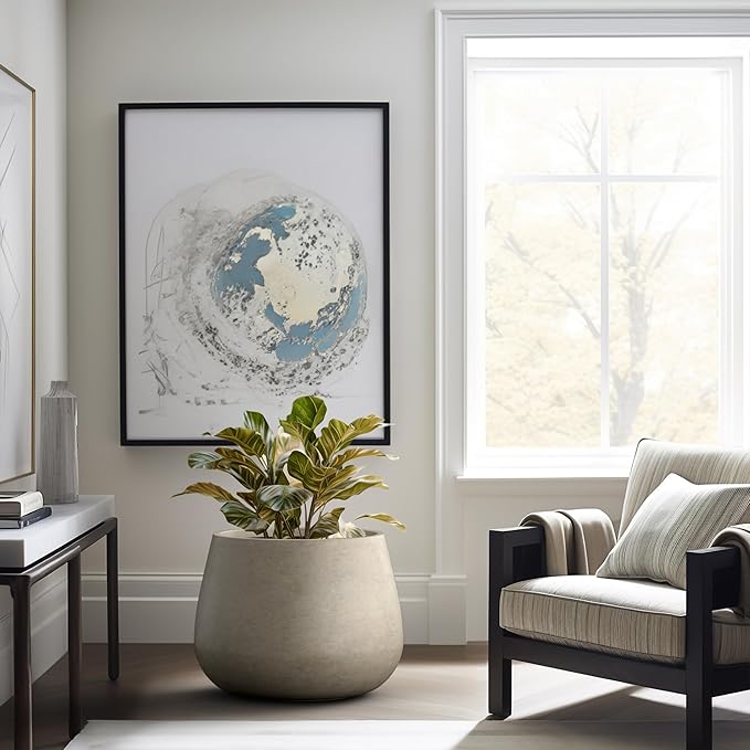 Kante Curva Series Planter, 21.3 Inch Round Concrete Plant Pot with Draiange Hole and Rubber Plug, Suitable for Indoor Plants, Home, Garden, Patio, Weathered Concrete