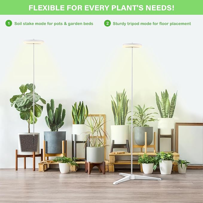 Grow Light for Indoor Plants with Tripod Stand, Full Spectrum Plant Lamp 61" Tall Halo Grow Lights for Plant with Automatic Timer, 72 LEDs Plant Light Height and Brightness Adjustable