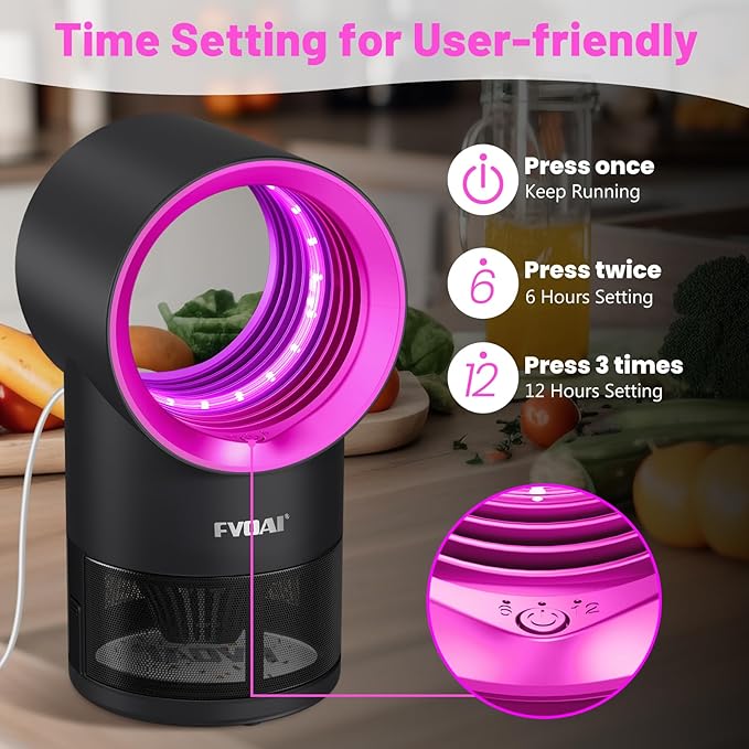 Fly Trap Indoor,Fruit Fly Traps for Indoors Mosquito Trap Indoor Insect Trap with Suction, Time Setting, Bug Light & 10 Pcs Sticky Glue Boards (Pink)