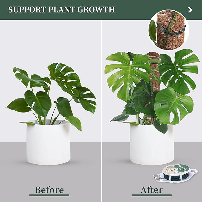 Decoroca 48.81 Inches Coir Totem Pole - 4 Pcs 16 Inchs Moss Pole Plant Stick with 100 FT Garden Twist Ties, for Monstera Plant Creepers Plant Support Extension, Climbing Indoor Plants