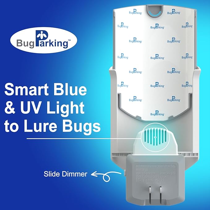Flying Insect Trap for Indoors: Light Trap Captures Fruit Flies, Gnats, and Houseflies, BUG PARKING 1 Device and 3 Refills Silent Bug Catcher with UV Light for Indoor-Plants, Kitchen