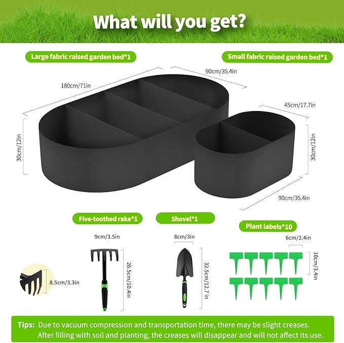 2 Pack Fabric Raised Garden Bed 6FTx3FTx1FT Plant Grow Bags Large Oval Garden Grow Bags Breathable Fabric Garden Bed Gardening Planting Container for Vegetables Potatoes Flowers Tomato,4 Grids+2 Grids