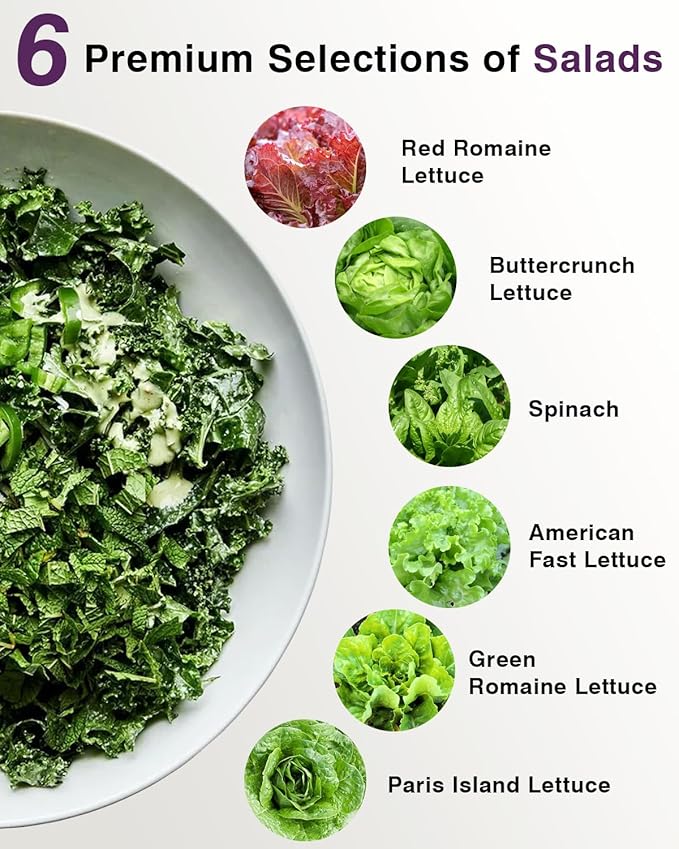 Salad Greens Seed Pod Kit for AeroGarden, iDoo with Red and Green Leaf, Romaine and American Fast, Buttercrunch, Parris Island Lettuce, Spinach - Compatible with All Hydroponics (7-Pod)