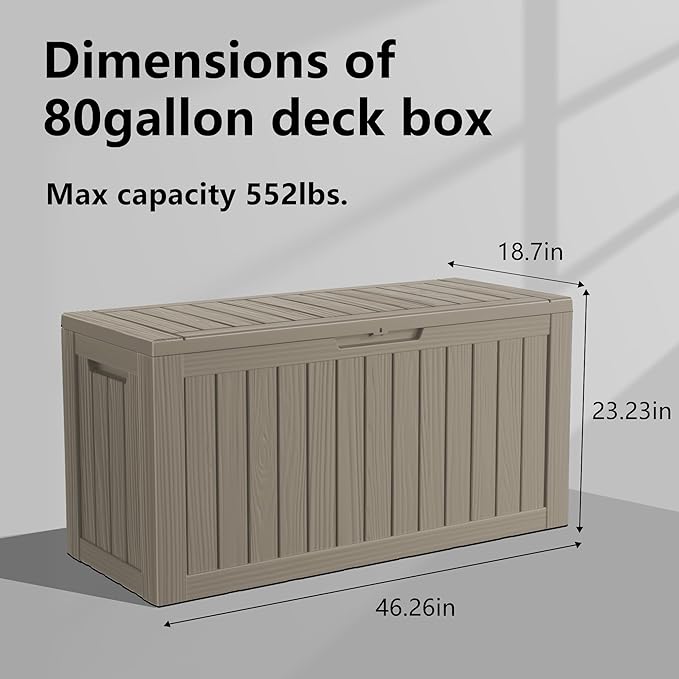 80 Gallon Outdoor Storage Box – Resin Deck Box with Lockable Lid, Waterproof Patio Furniture Storage for Tools, Garden & Yard Organization