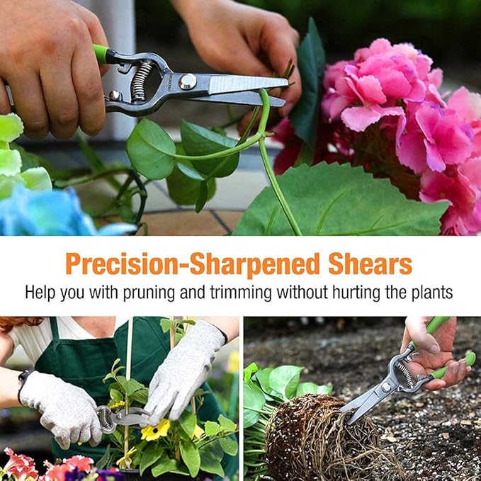 WORKPRO 2-Piece Pruning Shears Set, Drop Forged 8" Bypass Garden Shears and 8'' Handing Pruner with Steel Straight Blade