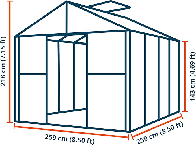 Greenhouse Saphir 4 Aluminum Frame 8.5 x 8.5 ft with Approx. 8 mm Polycarbonate Panels