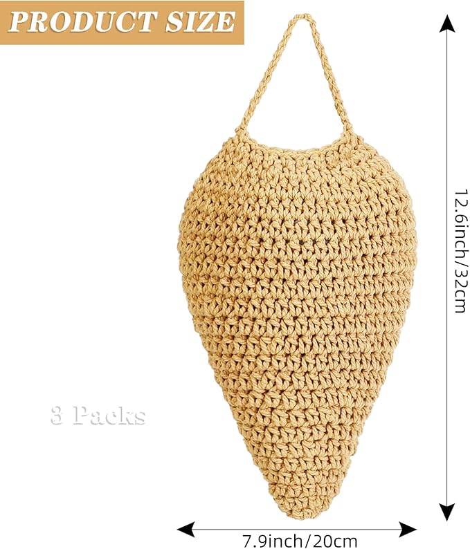 3 Pack Large Crochet Wasp Nest Decoys, Faux Wasp Nest Deterrent for Outdoor Hanging for Wasps Hornets, Hornets Nest Decoy Decoration for Patio and Eaves, Beige