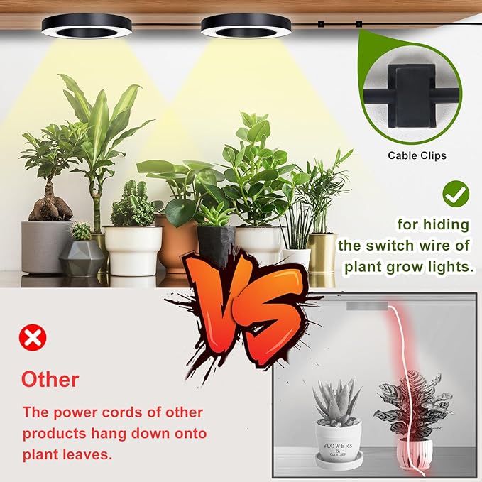Full Spectrum Grow Light for Indoor Plants, 72 LEDs Halo Plant Light with Auto On/Off Timer (4/8/12H), 10-Level Brightness, 3 Lighting Modes, for Small Plants & Seedlings (Black, One Head)