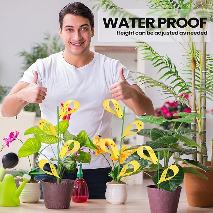 150 Pack Fungus Gnat Trap Sticky Houseplant Yellow Stakes Insect Sticky Trap for Indoor Outdoor Garden Houseplant Fungus Gnat Fruit Flies Mosquito