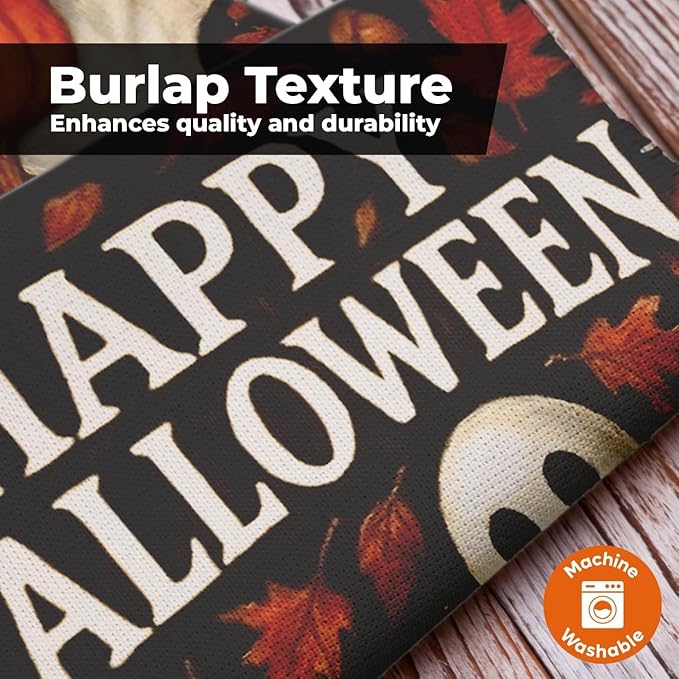 Halloween Garden Flag 12x18 Double Sided Burlap – Fall Outdoor Yard Flag with Pumpkins and Ghosts, Durable Seasonal Decoration