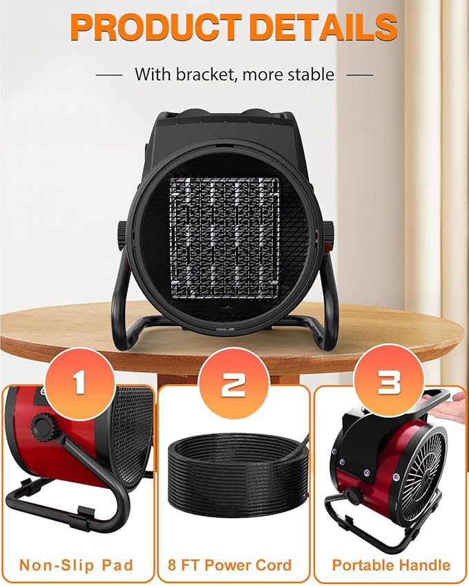 Outdoor Heaters for Patio, 1500W Outdoor Space Heater with 3S PTC Fast Heating, 3-Mode Electric Patio Heater for Greenhouse, Garage, Deck & Patio, Overheat Protection Red