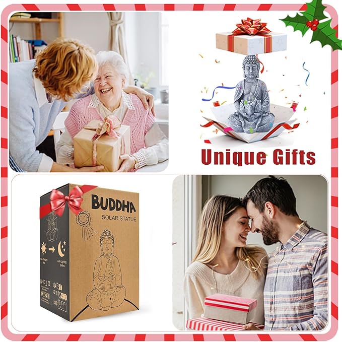 Meditation Buddha Garden Statues: Outdoor Sculpture with Tea Lights Decor for Patio Lawn Yard Art - Gifts for Mom Grandma