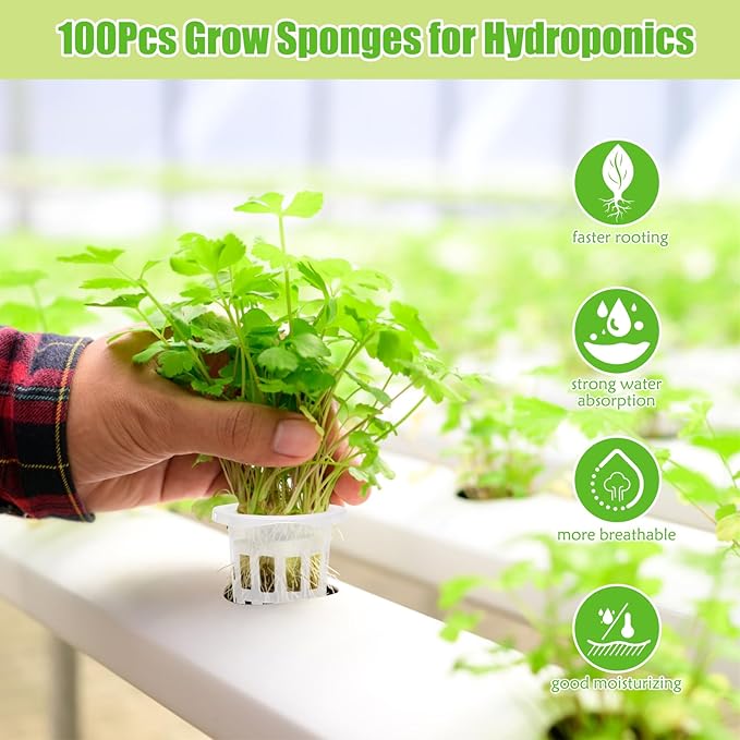 Windspeed 202Pcs Rockwool Planting Cubes Set 1 Inch, 100P Rockwool Starter Plugs with 100P 1.5 in Hydroponics Net Cup 2 Tweezers Rockwool Cubes for Hydroponics Rooting,Starting Seeds,Clone Plants