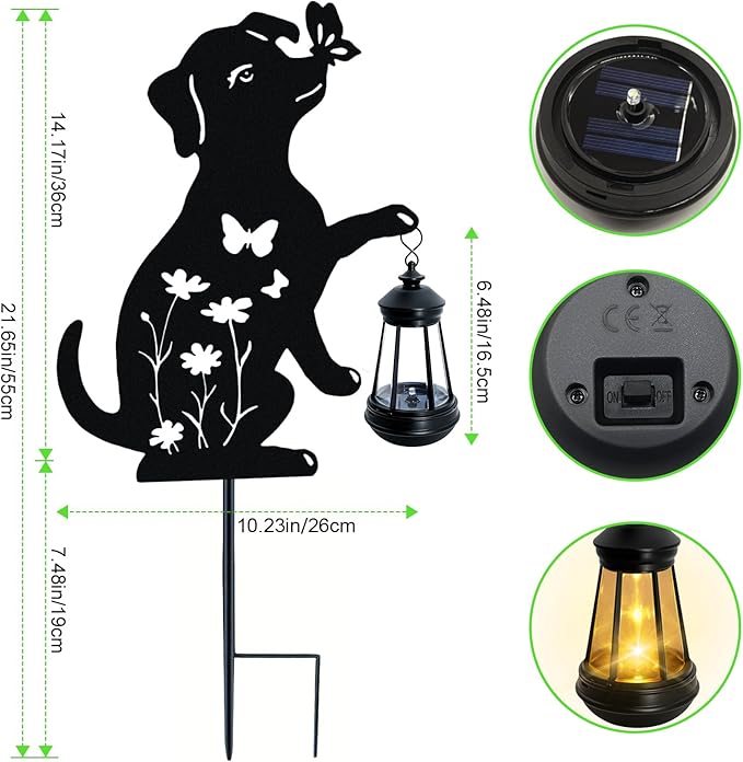 Solar Lights Outdoor, 2 Pack Metal Dog Solar Lights, Birthday Gifts for Women Mom Mother's Day Christmas, Waterproof Metal Hanging Lantern Stakes Garden Decor Outside Patio Yard Pathway Backyard,Lawn