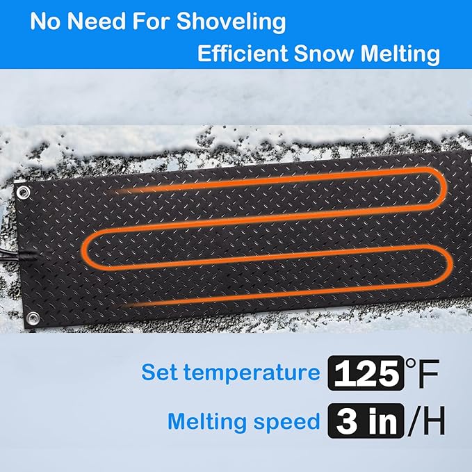 3PCS Heated Snow Melting Mats 10" x 30", Electric Outdoor Rubber Mats for Winter Snow & Ice Removal, Anti-Slip Heated Mats for Stairs, Steps, Walkway, Driveway, Decks Sidewalks
