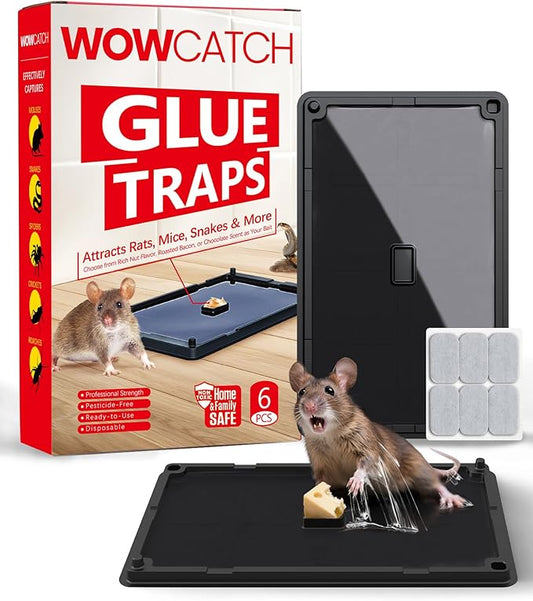 Sticky Mouse Traps for Indoor Use – 6 Pack Rat Glue Traps with Bait Slot, Pet Safe Rodent Catcher for Kitchen, Garage, Basement – Catches Mice, Snakes, Roaches,Non-Toxic, Medium Size