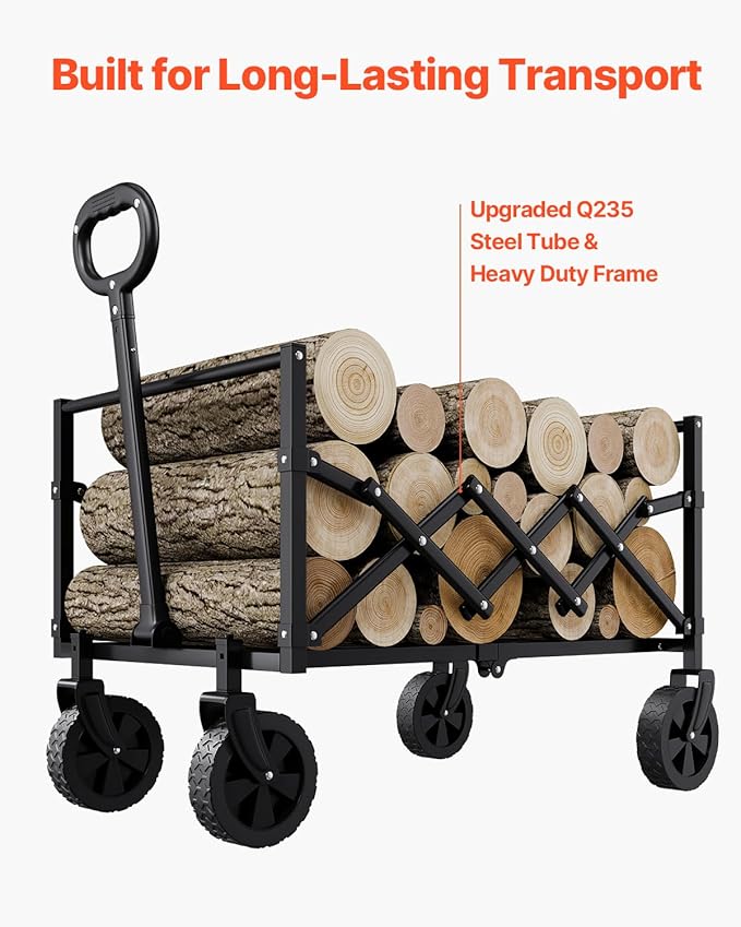 VEVOR Collapsible Folding Wagon with Wheels, Wagons Carts Foldable with 225lbs Capacity, Lightweight Portable Utility Wagon Cart for Grocery Shopping Sports Camping and Garden