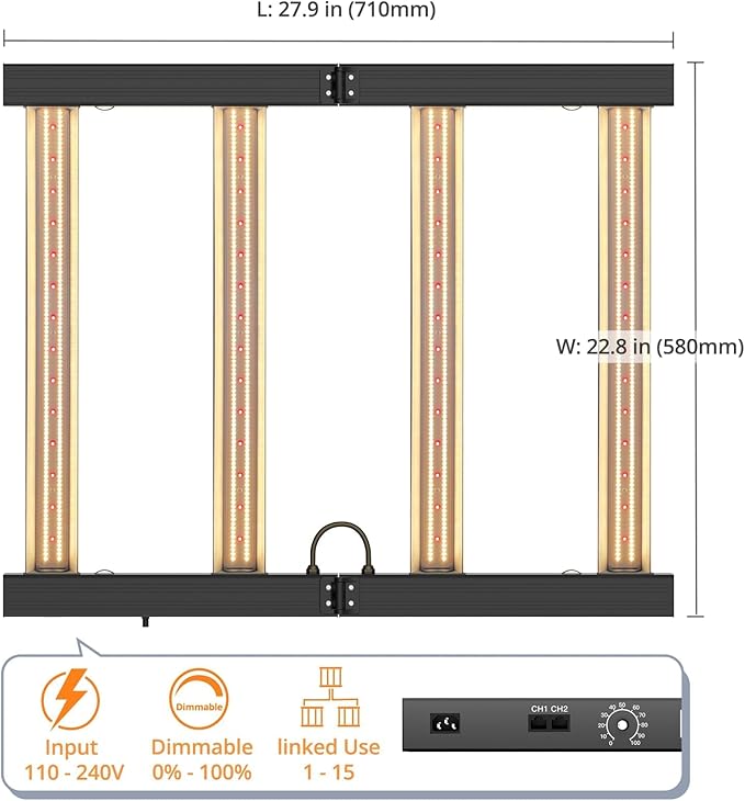240W LED Grow Lights for Indoor Plants, Samsung LM281B, Dimmable & Daisy Chain, Full Spectrum Plant Lights for Indoor Growing, Hydroponics Veg Flower Growing Tent