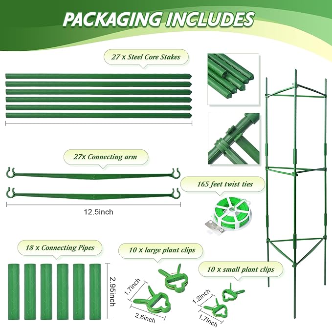 Tomato Cage, Tomato Plant Support Trellis for Garden & Pots, Rust-Resistant Tomato Cages for Climbing Vegetables Plants Flowers, 3 Pack - 48-Inch