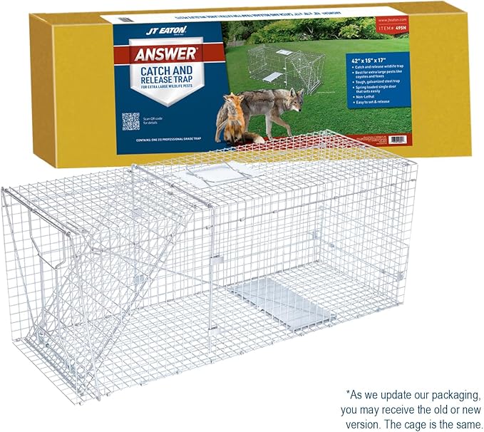 Answer Live Catch Trap for Coyotes, Foxes, Armadillos & Other Large Pests – Heavy-Duty Humane Cage Trap – Durable Wildlife Control Solution