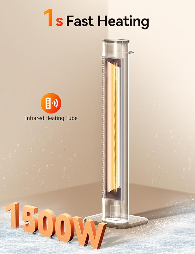 VAGKRI Outdoor Heaters, 1s Heating Carbon Infrared Patio Heaters With Remote, 9 Heat Levels, 24H Timer, IPX5 Waterproof, 42in Electric Space Heaters for Home, Office, Restaurant, Patio, and Garage